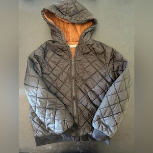 Quilted Black Hooded Jacket Bomber